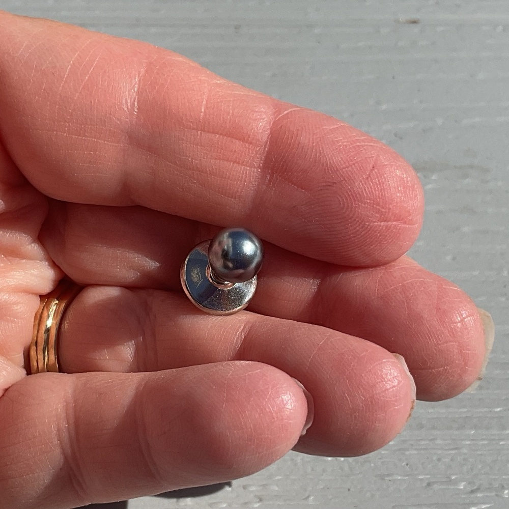 Faux pearl gray tie tac silvertone setting
